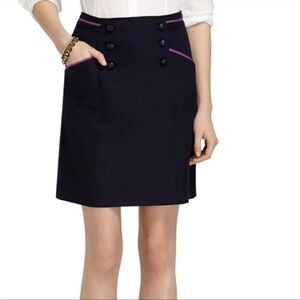 Brooks Brothers Navy Blue Nautical Wool Mini Skirt Front Pockets & Purple Trim
